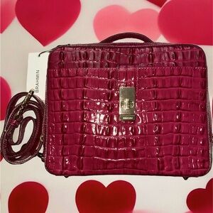 Brahmin Evie Fuschia La Scala Embossed Leather Cross Body Square Hand Bag  NWT